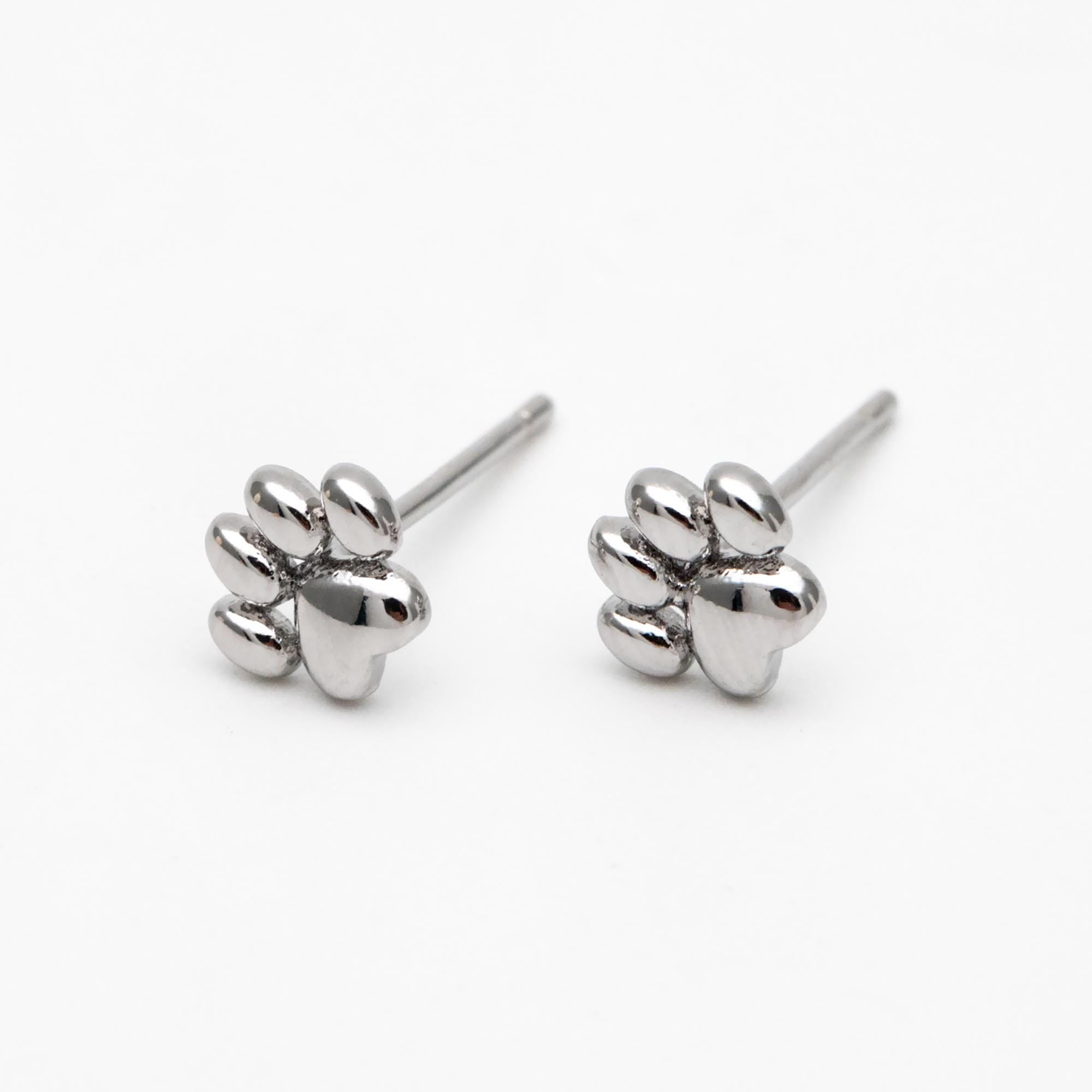 10pcs Gold/ Silver Tone Pet Paw Print Earrings 6x6mm, 18K Gold/ Rhodium Plated Brass, Minimalist Stud Earring (GB-4590)